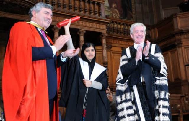 Malala received an honourary degree from the University of Edinburgh yesterday. Picture: Jane Barlow