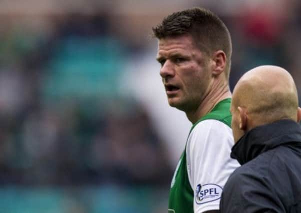 Hibernian defender Michael Nelson sports a nasty bump on his face after a second half knock. Picture: SNS