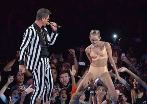 Blurred Lines by Robin Thicke, seen here at the MTV Awards with Miley Cyrus, was banned by EUSA. Picture: Getty