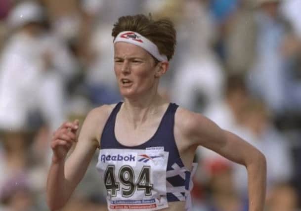 Yvonne Murray, wearing her trademark headband, in the 10,000 metres final at the 1994 Commonweath Games. Picture: Allsport