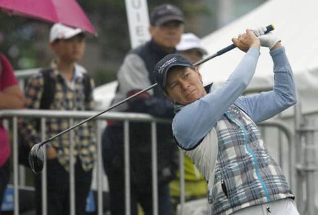 Catriona Matthew of Scotland tees off on the first hole on her way to an opening 75 at the Sunrise LPGA Taiwan Championship. Picture: AP