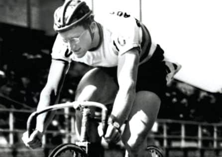 Russell Mockridge wins the 1,000 metre Time Trial at the Helsinki Olympics in August 1952. Picture: Getty