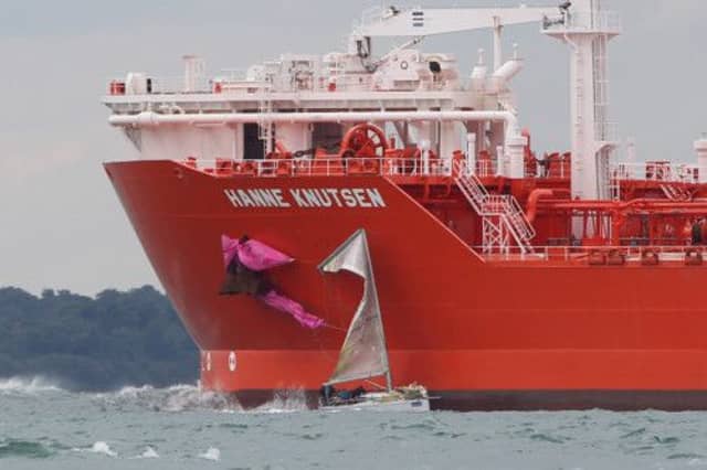 The yacht Atalanta collides with the Hanne Knutsen during Cowes Week in August 2011. Picture: Getty