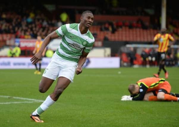 Amido Balde celebrates after restoring Celtic's lead. Picture: SNS