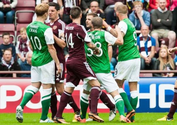 The last Edinburgh derby was a hot-tempered encounter. Picture: Ian Georgeson