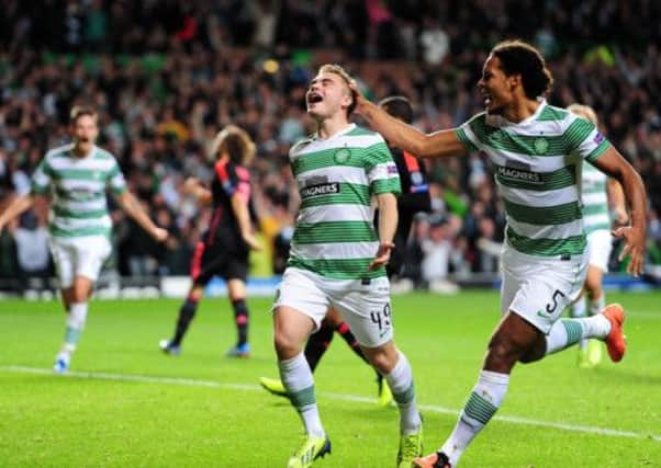 James Forrest celebrates his opening goal against Ajax - Neil Lennon says the star is not for sale. Picture: Ian Rutherford