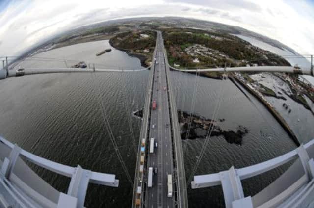 A unique view of North Queensferry, as seen yesterday from the top of one of the Forth Road Bridge towers. Picture: Jane Barlow