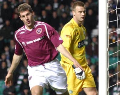 Hearts' Andreas Velicka celebrates after scoring the first of two goals against Celtic in the 2007 quarter-final.  Picture: Ian Georgeson