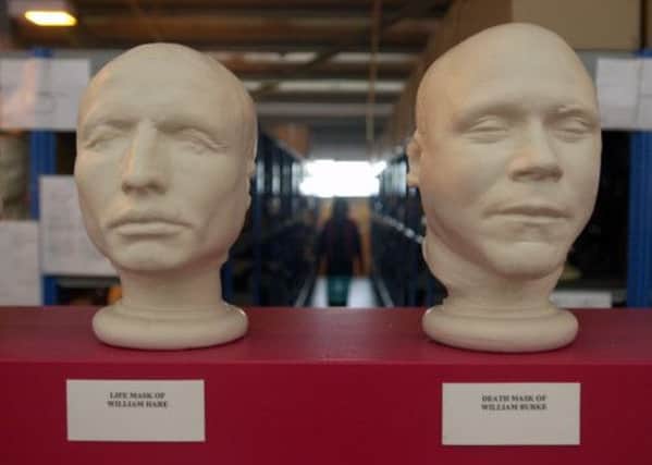 The life mask of William Hare, left, and the death mask of William Burke on display in Edinburgh. Picture: Rob McDougall