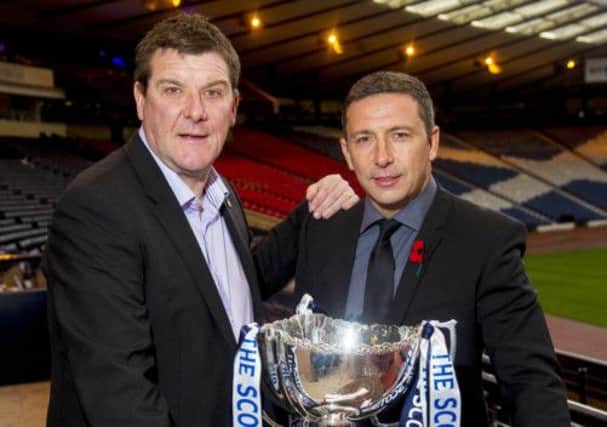 Derek McInnes, right, will take on  Tommy Wright's Saints  in the League Cup semifinal  Picture: SNS