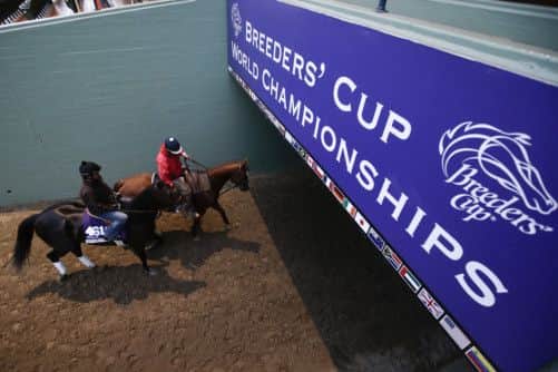American Breeders Cup Mile hope Silentio, left, with an exercise rider, at Santa Anita. Picture: AP