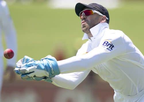 England's Matt Prior drops a catch against Western Australia Chairman's XI in Perth. Picture: AP