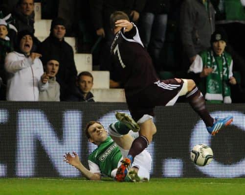 Hibs' Liam Craig faces an SFA rap for an incident with Ryan Stevenson. Picture: Ian Rutherford