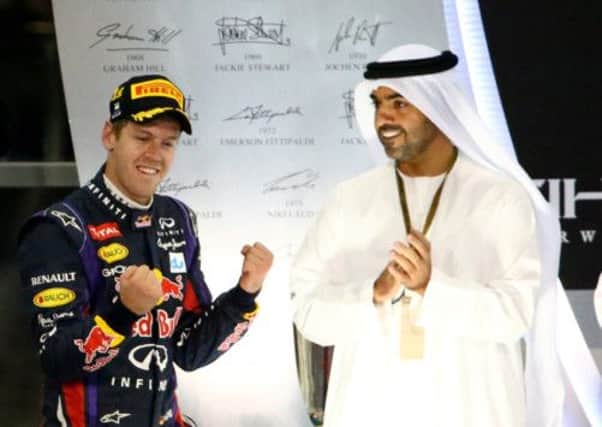 Sebastian Vettel celebrates on the podium. Picture: Getty