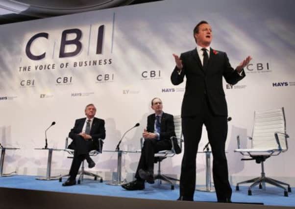 Prime Minister David Cameron, speaking at the CBI annual conference today. Picture: Getty