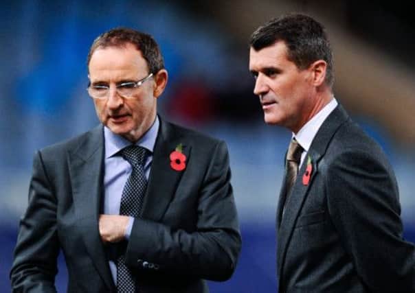 New Ireland Manager Martin O'Neill (L) and his assistant Roy Keane on TV duty in San Sebastian this evening. Picture: Getty