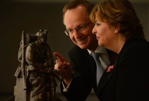 Fiona Hyslop and Dr Gordon Rintoul, Director of National Museums Scotland admire a statue named "Blighty". Picture: Neil Hanna