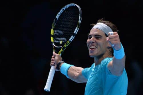 Rafael Nadal celebrates his win over Stanislas Wawrinka that confirmed the year-end world No 1 ranking for the Spaniard. Picture: Getty