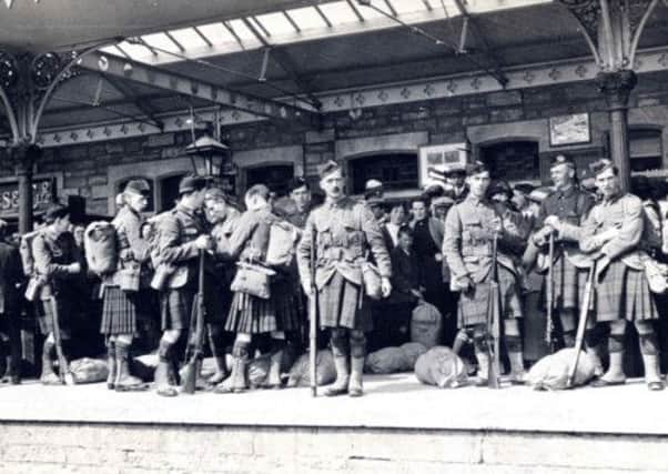 The Kingussie contingent of the Cameron Highlanders await the train to Inverness on 5 August, 1914. Picture: Contributed
