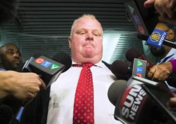 A tight-lipped Rob Ford faces the press over drug allegations. Picture: Mark Blinch/Reuters