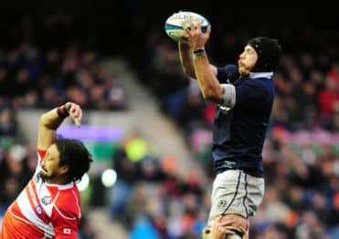 Grasped opportunity: Man of the match Tim Swinson makes a safe take at the lineout. Picture: Ian Rutherford