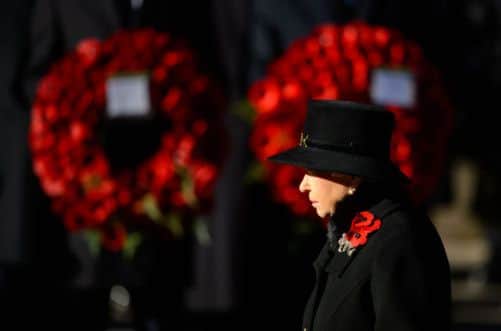 The Queen at the Remembrance Sunday service. Picture: Getty