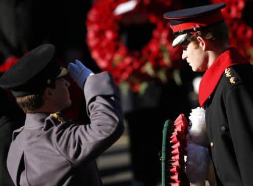 Prince Harry prepares to lay a wreath at the Cenotaph. Picture: Getty
