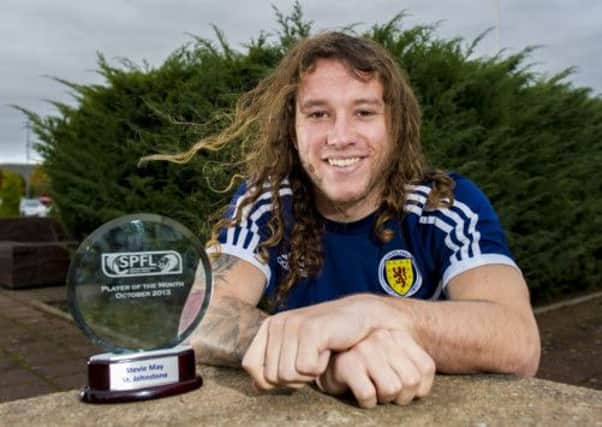 All smiles from Stevie May afte rpicking up the Player of the Month award. Picture: SNS