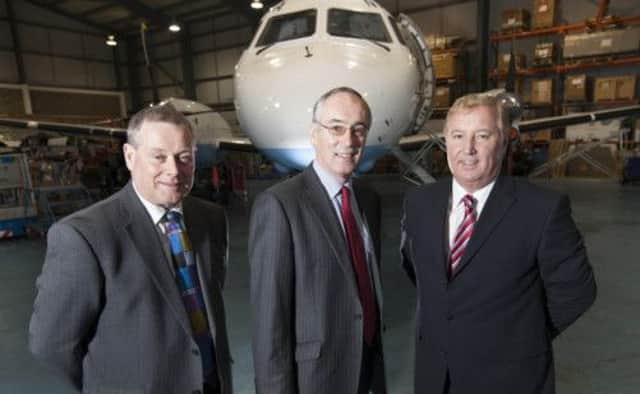 Loganair chief operating officer Phil Preston, chairman David Harrison, and chief executive Stewart Adams. Picture: Chris James