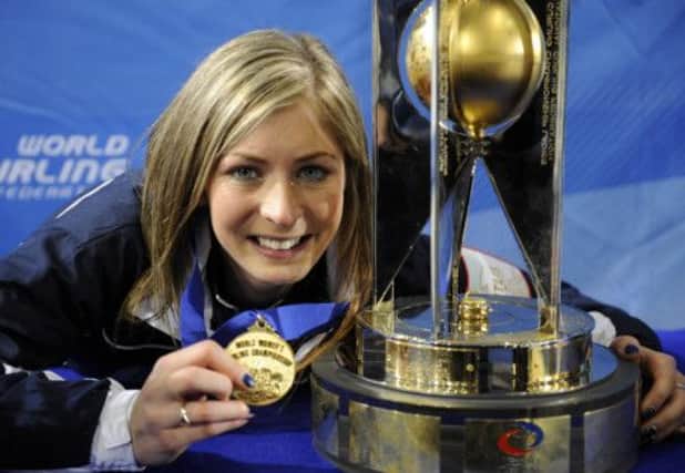 Eve Muirhead with gold medal and trophy at the World Championships in Riga this year. Picture: AP