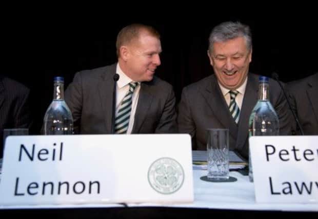 Celtic manager Neil Lennon (left) and chief executive Peter Lawwell attend the clubs agm. Picture: SNS