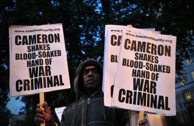 Britain-based Tamils take part in a protest opposite Downing Street. Picture: Getty
