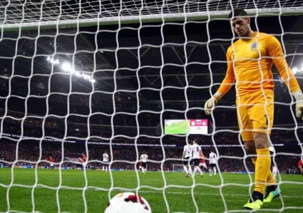Celtic's Fraser Forster let in two goals on his England debut. Picture: Getty