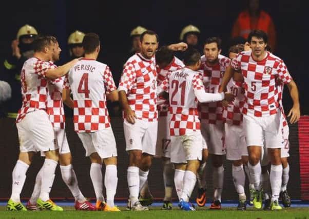 The Croatian team celebrate Mario Mandzukic's goal. Picture: Getty