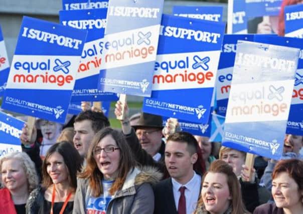 Campaigners from the Equality Network held a rally outside the Scottish Parliament earlier today. Picture: Getty