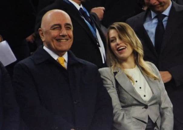 AC Milan's chief executive Adriano Galliani with Barbara Berlusconi at a game against Barcelona in the Nou Camp. Picture: Getty
