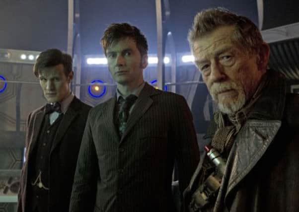 Matt Smith (left), David Tennant (centre) and John Hurt (right) all featured in the special. Picture: BBC