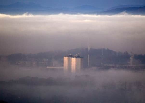 A view over Glasgow shrouded in freezing fog from the Caithkin Braes above the city. Picture: Hemedia