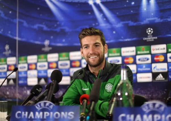 Charlie Mulgrew speaks to the media ahead of tomorrow's Champions League tie against AC Milan. Picture: Getty