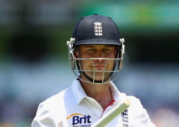 Jonathan Trott looks dejected after being dimissed in the First Test. Picture: Getty