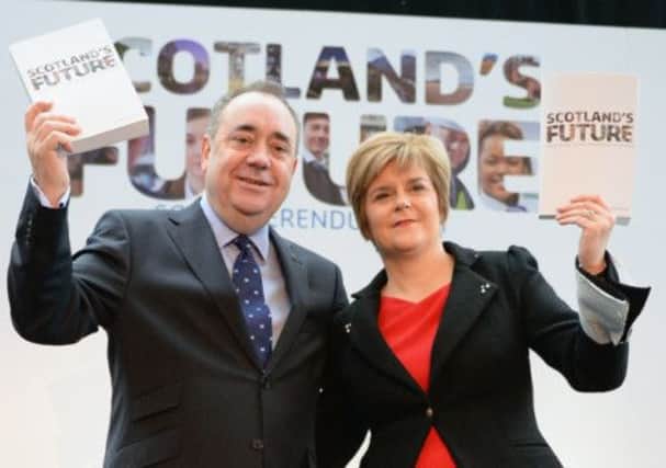 First Minister Alex Salmond and his deputy, Nicola Sturgeon, at the launch of the white paper. Picture: Getty