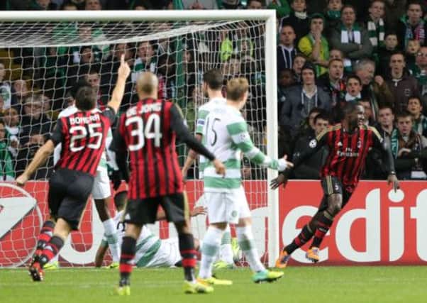AC Milan's Cristian Zapata turns to celebrate after scoring against Celtic. Picture: PA