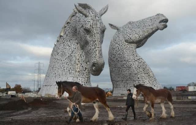 Artist Andy Scott at the official unveiling of The Kelpies today. Picture: Neil Hanna