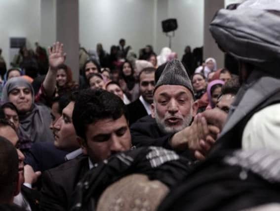 Hamid Karzai at the loya jirga in Kabul on its last day on Sunday. Picture: AP
