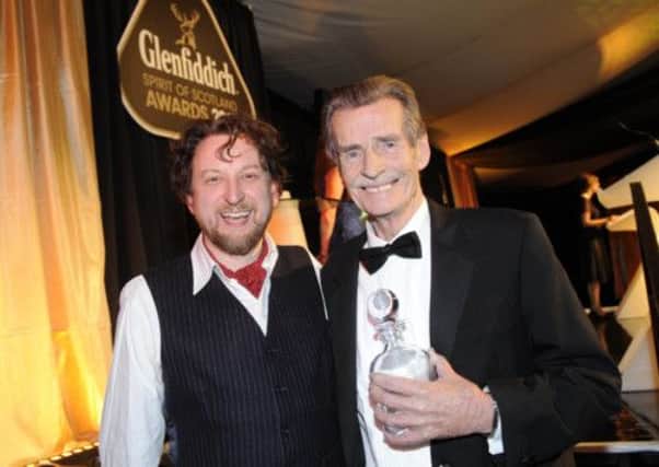 William McIlvanney, right,  winner of the writing award presented by Ewan Morrison, left. Picture: Greg Macvean
