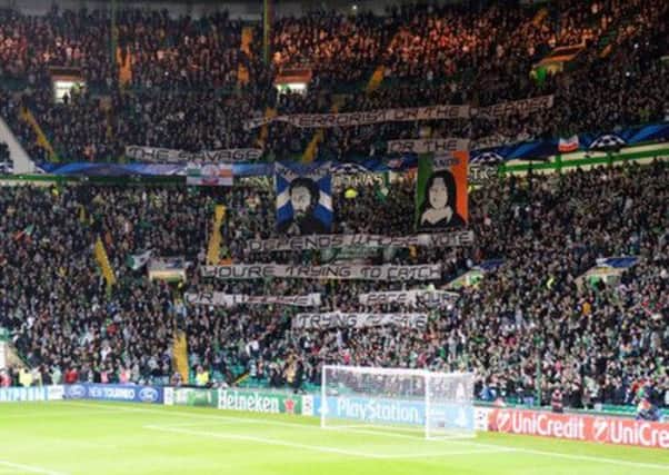 The banner displayed by Celtic fans against AC Milan. Picture: SNS