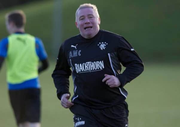 Rangers manager Ally McCoist takes part in training as his team prepare for their Scottish Cup clash with Falkirk. Picture: SNS