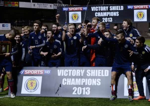 Scotland U16s celebrate after their win over England secured their first outright Victory Shield for 15 years. Picture: Getty