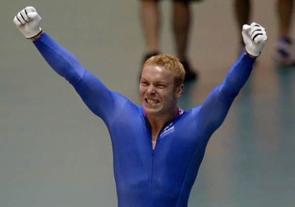Chris Hoy celebrates winning the 1000m time trial. Picture: Reuters
