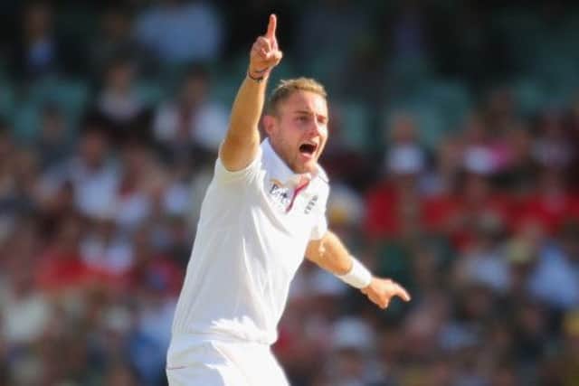 Stuart Broad leads the way for England during day one of the Second Ashes Test at Adelaide Oval. Picture: Getty Images